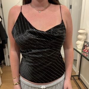 Zara Black Satin Camisole with Diamond Studs